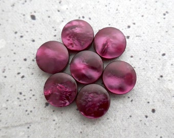 Magenta Purple Shanks, 14mm .55 inch - Small Marbled French Plum MoonGlow Sewing Buttons - 7 VTG NOS Rippled Luminescent Purple Buttons P848