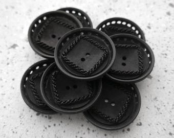 Pierced Chalkboard Black Vintage NOS Buttons - CHOOSE ≈22mm 7/8", ≈28mm 1-1/8", ≈31mm 1-1/4" Modern Square in Circle Black Sew-Through P1193