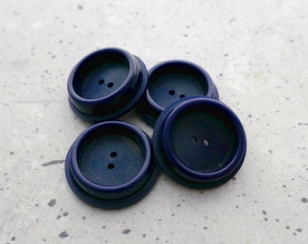 Tall Cobalt Buttons, ≈27mm 1.06" - Thick Astra-Blue Coat Sewing Buttons - 4 VinTaGe NOS Modern Dark-Blue Vogue Brand Sew-Throughs P936