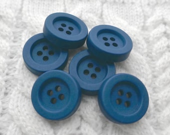 Bright Cerulean 1970s Vintage NOS 4-Hole Sew-Throughs, ≈19mm 3/4" Satin Raised Rim Sunken Center Chunky Wheel Buttons in Electric Blue P1160