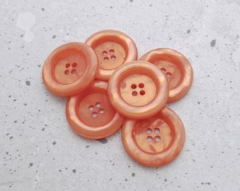 Iridescent Orange Buttons, ≈29mm 1.14" - Saturated-Orange Sewing-Buttons w/ Donut Rims, 6 Vtg NOS Luminescent Orange-Glow Sew-Throughs PL045