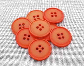 Sunset Boulevard 1970s Vintage NOS 4-Hole Sew-Throughs, ≈22mm 7/8" Glossy Raised Rim Satin Sunken Center Buttons in Outrageous Orange P1372