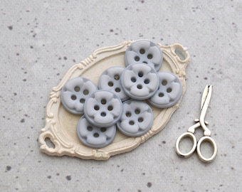 Powder Blue Floral Buttons, 13mm 1/2 in - Small Beau Bleu 4-Petal Flower Sewing Buttons - VTG NOS Gray-Blue Buttons 4-Hole Sew-Throughs P839