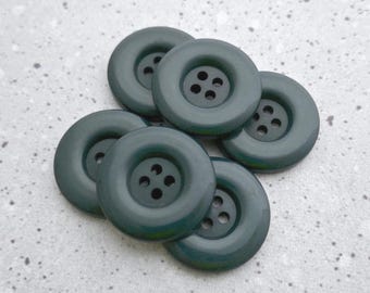 Turquoise Ocean 1970s Vintage NOS 4-Hole Sew-Throughs, ≈29mm 1-1/8" Glossy Thick Donut Rim Counter Sunk Center Buttons in Peacock Green P443