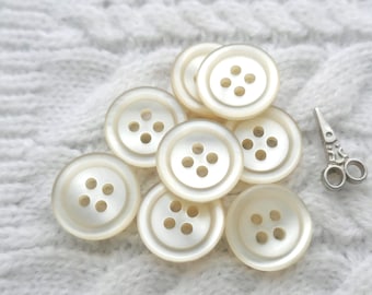 Springtime Dew 1950s Vintage NOS 4-Hole Sew-Throughs, ≈15mm 5/8 inch - Iridescent Translucent Raised Rim Yellow Buttons in Lemony Mist P1270