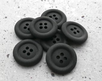 Anis 1970s Vintage NOS 4-Hole Sew-Throughs, ≈17mm 5/8" - Satin Matte Boxy Edge Rounded Rim Low Dome Center Buttons in Ultra Pure Black P1050