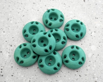 Teal Mint 1960s Vintage NOS 2-Hole Sew-Throughs, ≈21mm .82" - Matte Pierced Raindrop Etched Rim Whimsical Domed Inkwell Green Buttons PL733
