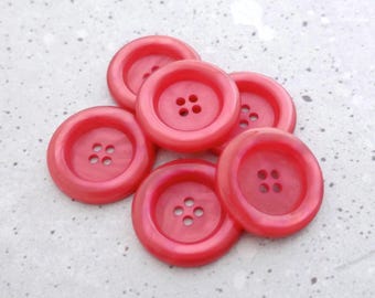 Rose Glory 1980s Vintage NOS 4-Hole Sew-Throughs ≈29mm 1-1/8" - Swirled Silvered Tonal Iridescent Pink Coat Buttons in Carnation Street P993