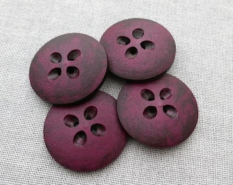Claret Violet 1940s Vintage NOS 4-Hole Sew-Throughs, ≈40mm Mottled Burgundy to Beetroot Slender Seed Hole Casein Statement Red Buttons P1291