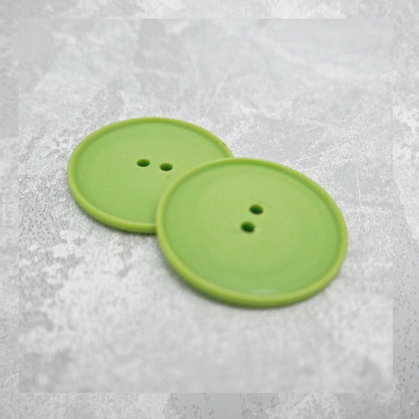 Big Bright Green Buttons, 33mm 1.30 inch - Large Swirled Glossy Lime Green Buttons - 2 VTG NOS Low Profile Yellow-Green Sew-Throughs P086