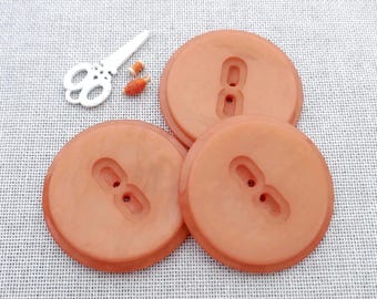 Shooting Star 1970s Vintage NOS 2-Hole Sew-Throughs, ≈43mm 1.69" - Satin Shimmer Ripple Stepped Glossy Rim Buttons in Orange Dream P1369