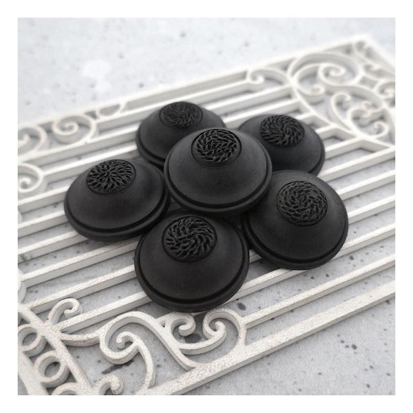 Modern Black Shanks, 27mm 1.06 inch - Carved Flat Top Woodstove Black Coat Buttons - VTG NOS Chunky Satin Matte Licorice Black Buttons P749