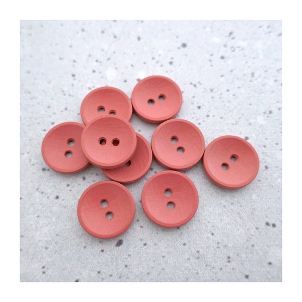 Salmon Rose Pink Buttons, 15mm 5/8 inch - Warm Peony Pink-Red Sewing Buttons - 9 VTG NOS Light Pink Parfait 2-Hole Sew-Through Buttons P474