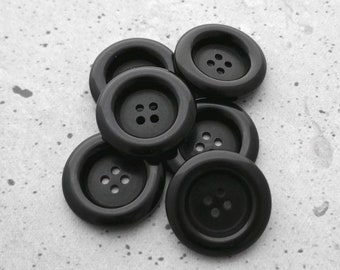 Black Donut Rim Vintage NOS Buttons - CHOOSE 19mm 23mm 25mm 28mm 29mm Lacquered Glossy Smooth Chunky Classic 4-Hole Sew-Through Buttons P929