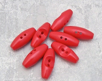 Bright Red Toggles, ≈30mm 1.18"- Vibrant-Red Sew-Through Toggle Closures - VinTaGe NOS Scarlet-Red Coat Toggle Sew-Through-Buttons PL960