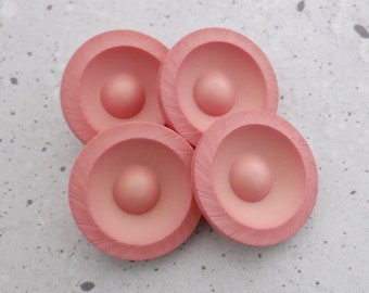 Large Pink Shanks, ≈37mm 1.45" - Modern Plum Blossom-Pink Concave Coat-Buttons - Vtg NOS Pastel Strawberry-Pink Satellite-Dish Buttons P827