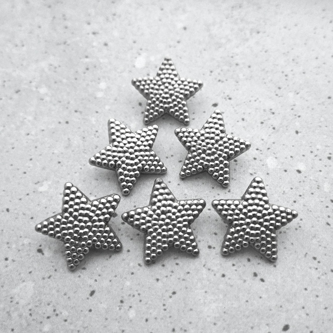Silver Star Buttons, ≈25mm 1 Inch - Star-shape Silver-tone Shank ...