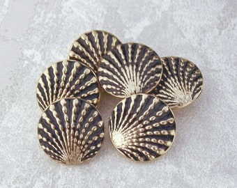 Clam Shell Buttons - CHOOSE 15mm 5/8 in. 19mm 3/4 inch - Aphrodite's Gold-Tone Metal Shanks - VTG NOS Ant. Gold-Tone Nautical Buttons MT126