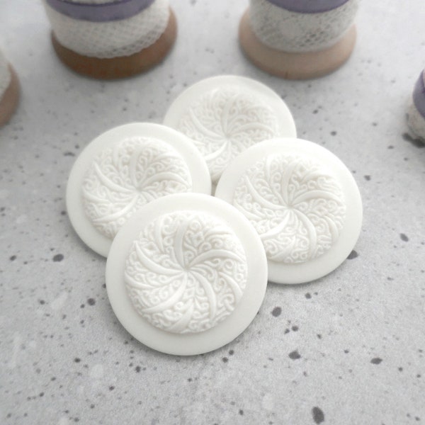 LG White Swirlback Buttons, 34mm 1-3/8 inch - Intricately Carved Large White Sewing Buttons - VinTaGe NOS Big Swirling Off-White Shanks P656