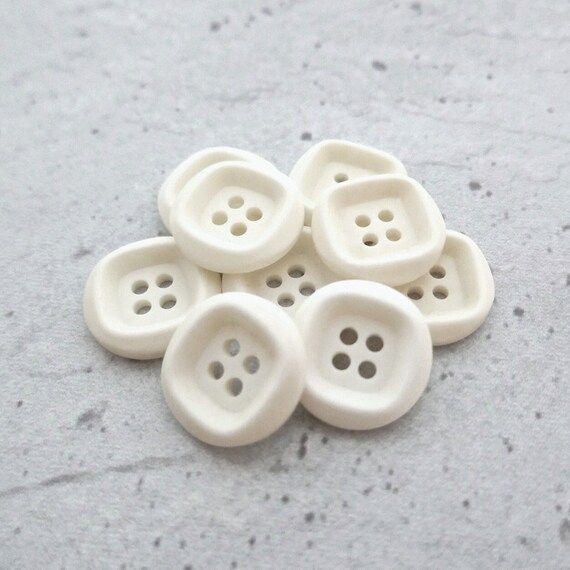 Warm White Buttons, ≈19mm 3/4" - Retro-Mod Natural-White 4-Hole Sew-Through-Buttons - Vtg NOS Satin Neutral Almond-White Sewing-Buttons P356