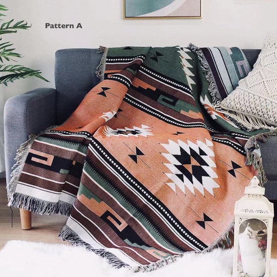 Ethnic Indian Pattern Cotton Throw Blanket Sofa Chair Tapestry Geometric Aztec 