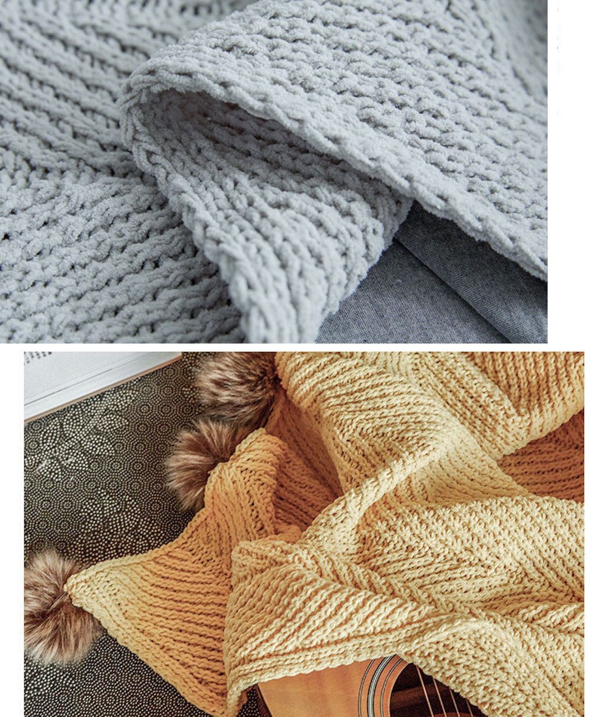 Large Soft Chenille Pom Pom Knit Throw Blanket Chucky Plush Etsy