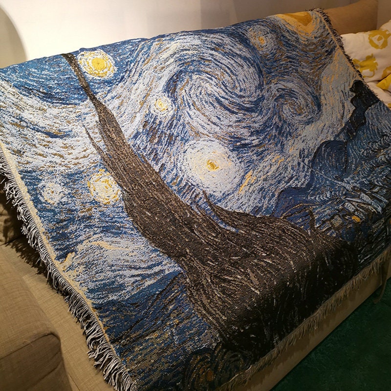 Large Xl Van Gogh Starry Night Cotton Throw Blanket Etsy