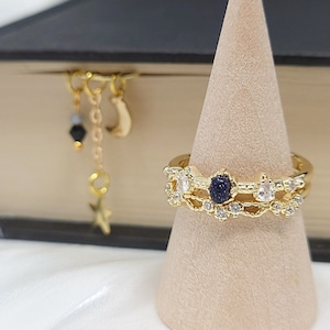Acotar Night Court Stack Ring Starry Night Ring Black Gemstone Ring Velaris Starfall Bookmark Fantasy Romance Merch Bookish Gift Couple Ring