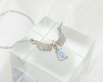 Angel Wing Necklace Crystal Drop Jewelry Sailor Moon Pendant Silver Charm Anime Lover Gift Princess Necklace Magical Prom Jewelry Gift
