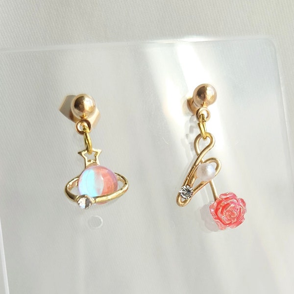 Planet B612 Earrings The Little Prince Rose Jewelry Asteroid B612 Little Prince Earrings Music Note Jewelry Flower and Fairy tale Earrings