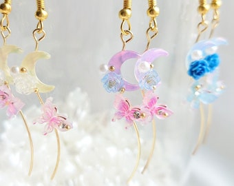 Sailor Guardians Jewelry Magical Moon Wand Earrings Usagi Cosplay Jewelry Anime Moon Earrings Statement Moon Butterfly Fairy Earrings Gift