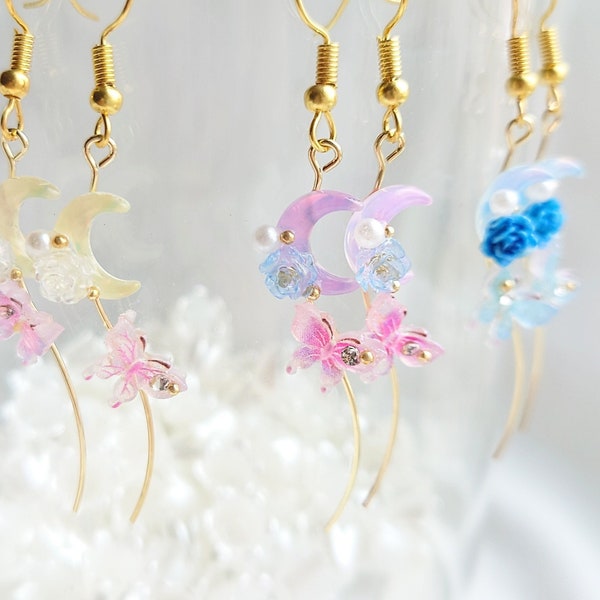 Sailor Guardians Jewelry Magical Moon Wand Earrings Usagi Cosplay Jewelry Anime Moon Earrings Statement Moon Butterfly Fairy Earrings Gift