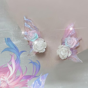 HSR Cyrene Earrings – Honkai Star Rail Jewelry, Honkai Impact Elysia Merch, Pink Butterfly Fairy Wing Jewelry Floral Rose Earrings Gift image 1