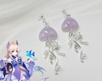 Genshin Kokomi Earrings Dreamy Purple Jellyfish Jewelry Gift Fantasy Mermaid Tail Charm Necklace