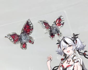 Wuthering Waves Camellya Earrings WuWa Gamer Jewelry Gift Crimson Butterfly Rose Earrings Black Vine Red Rose Jewelry Anime Cosplay Earring