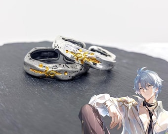 Honkai Phainon Ring Star Rail Accessory Gift HSR Jewelry Phainon Sun Symbol Fake Engagement Ring Set Adjustable Unisex Silver & Black Rings