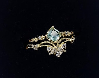 Ice Queen Blue Stack Ring – Elegant Fantasy Crown Band, Light Blue Crystal Ring, Dainty Royal Jewelry, Fairytale Gift for Her