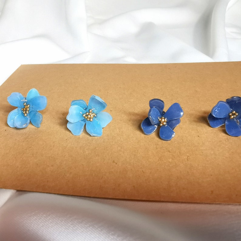 Blue Flower Earrings Set of 2 (2 pairs)