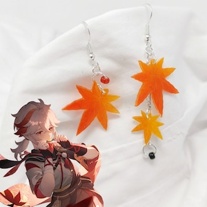 Genshin Merch Kazuha Ohrringe Rot Orange Ahornblatt Schmuck Kaedehara Kazuha Cosplay Ohrringe Geschenk Anime Liebhaber Schmuck für Gamer Zubehör