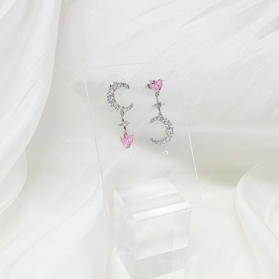 Star Heart Moon Earrings Sailor Moon Wand Earring Pink Diamond Heart Jewelry Princess Anime Lover Gift Magic Moon Stick Earrings Heart Charm