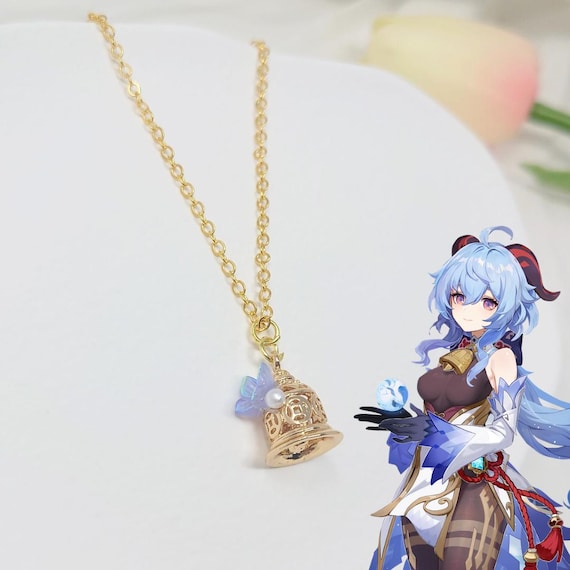 Genshin Jewelry Ganyu Necklace Subtle Gamer Jewelry Gift Genshin Impact Character Inspired Bell & Blue Butterfly Necklace Anime Jewelry Gift