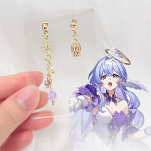 HSR Robin Earrings Honkai Star Rail Character Accessory Purple Superstar Earrings Mockingbird Cage Star Jewelry Violet Dangle Earrings