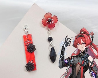 Wuthering Waves Yinlin Jewelry Black Red Flower Earrings Gift Gamer Cosplay Accessory Wuthering Waves Merch Anime Lover Gift