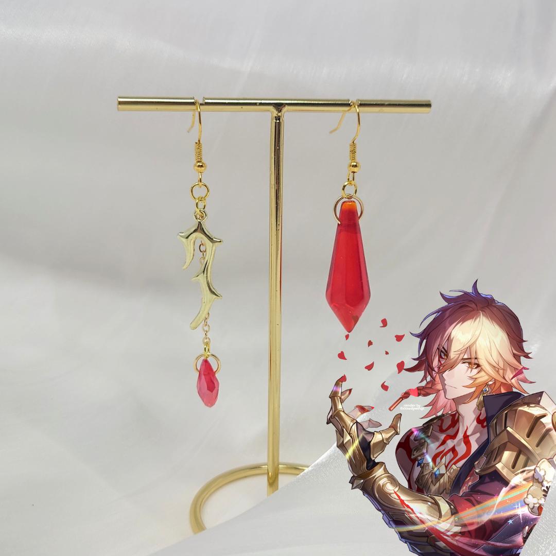 HSR Mydei Earrings Honkai Star Rail Accessory Gift Casual Gamer Cosplay Gift Honkai Merch Mydei Red Crystal Tattoo Earrings
