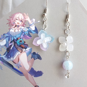 March 7th Earrings Honkai Star Rail Jewelry Honkai Impact Merch Honkai Cosplay Game Gift for Her Pink and Blue Flower Dangle Earrings