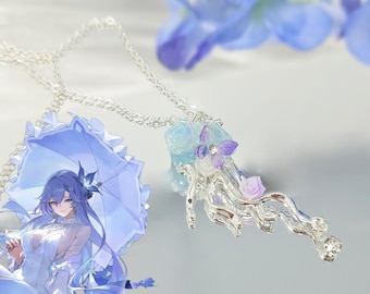 WuWa Cantarella Necklace Wuthering Waves Jewelry Anime Cosplay Gift WuWa Blue Jellyfish Necklace Purple Butterfly Rose Jewelry Gamer Merch