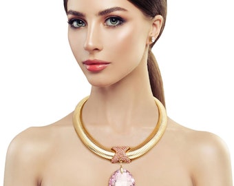 Pink Oval Omega Chain Set