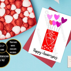 Druckbare Jubiläumskarte, INSTANT DOWNLOAD, Herz Lutscher, Karte für Freund, Karte für Partner, 5x7 Grußkarte, druckbarer Umschlag