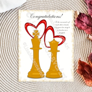 Tarjeta de boda imprimible, DESCARGA INSTANTE, Tarjeta de compromiso, Tarjeta de recién casados, Tarjeta de felicitación 4.25 X 5.5, Sobre imprimible, Rey y Reina