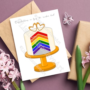 Tarjeta de boda imprimible, DESCARGA INSTANTE, Tarjeta de compromiso, Tarjeta de recién casados, Tarjeta de felicitación de 4,25 x 5,5, Sobre imprimible, El nudo arcoíris